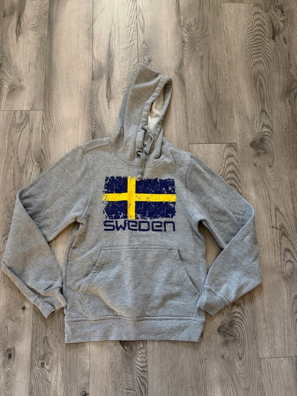 Sweden Graphic Hooded Sweatshirt - Gray with Blue & Yellow Flag